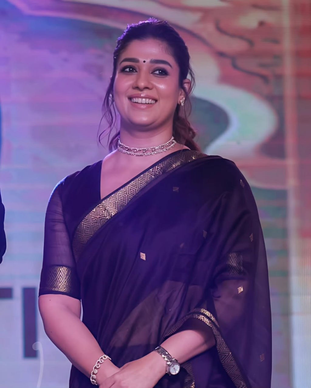 Nayanthara Inspired Royal Purple Soft Linen Cotton Silk Saree with Antique Gold Zari Border