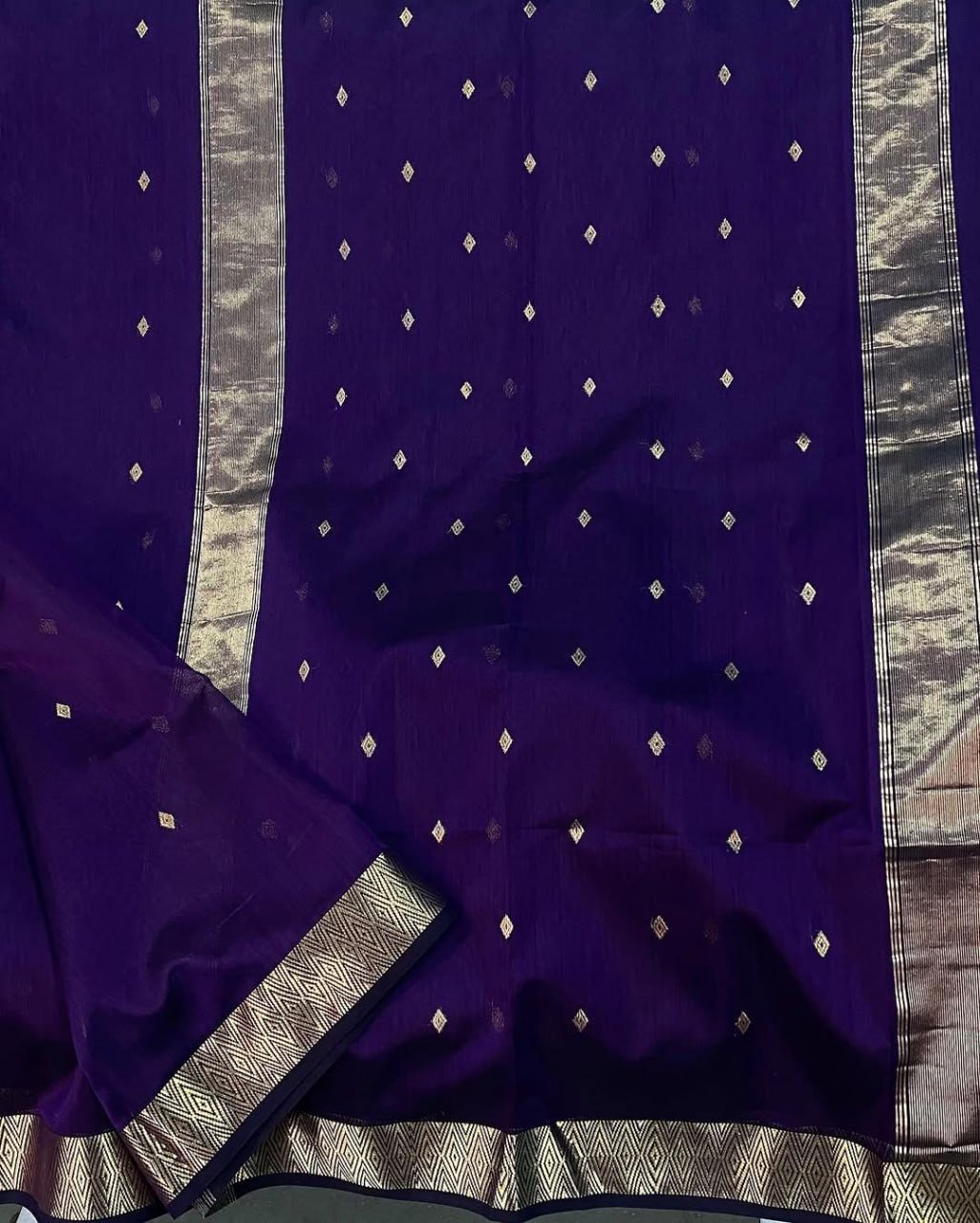 Nayanthara Inspired Royal Purple Soft Linen Cotton Silk Saree with Antique Gold Zari Border