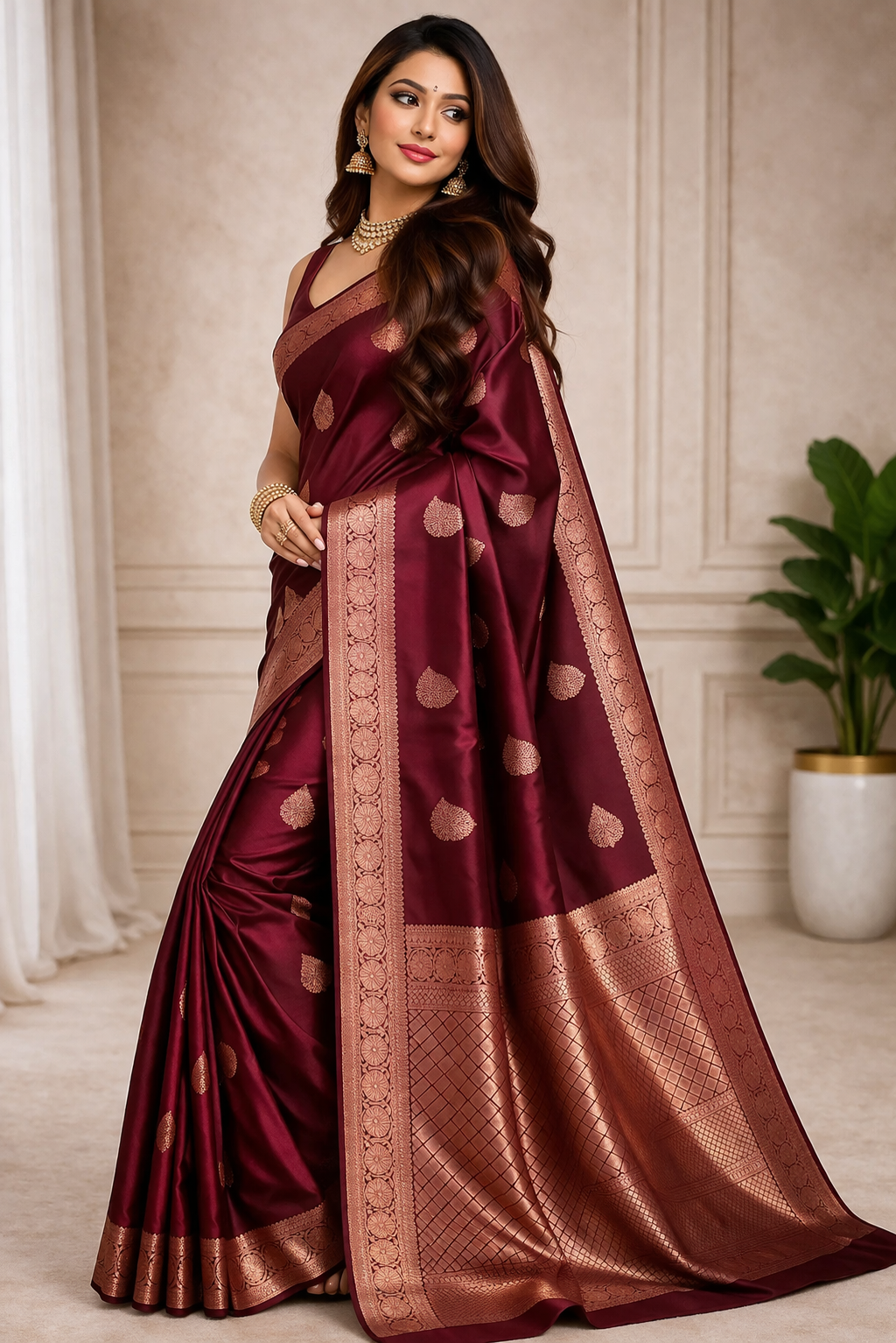 Premium Maroon Banarasi Soft Silk Saree
