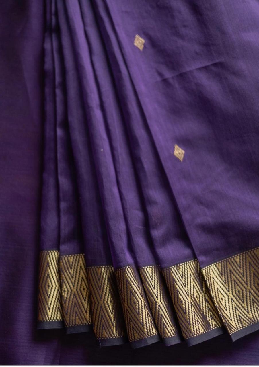 Nayanthara Inspired Royal Purple Soft Linen Cotton Silk Saree with Antique Gold Zari Border