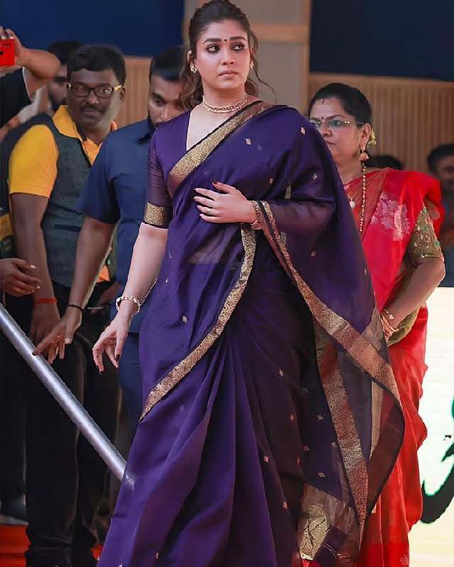 Nayanthara Inspired Royal Purple Soft Linen Cotton Silk Saree with Antique Gold Zari Border