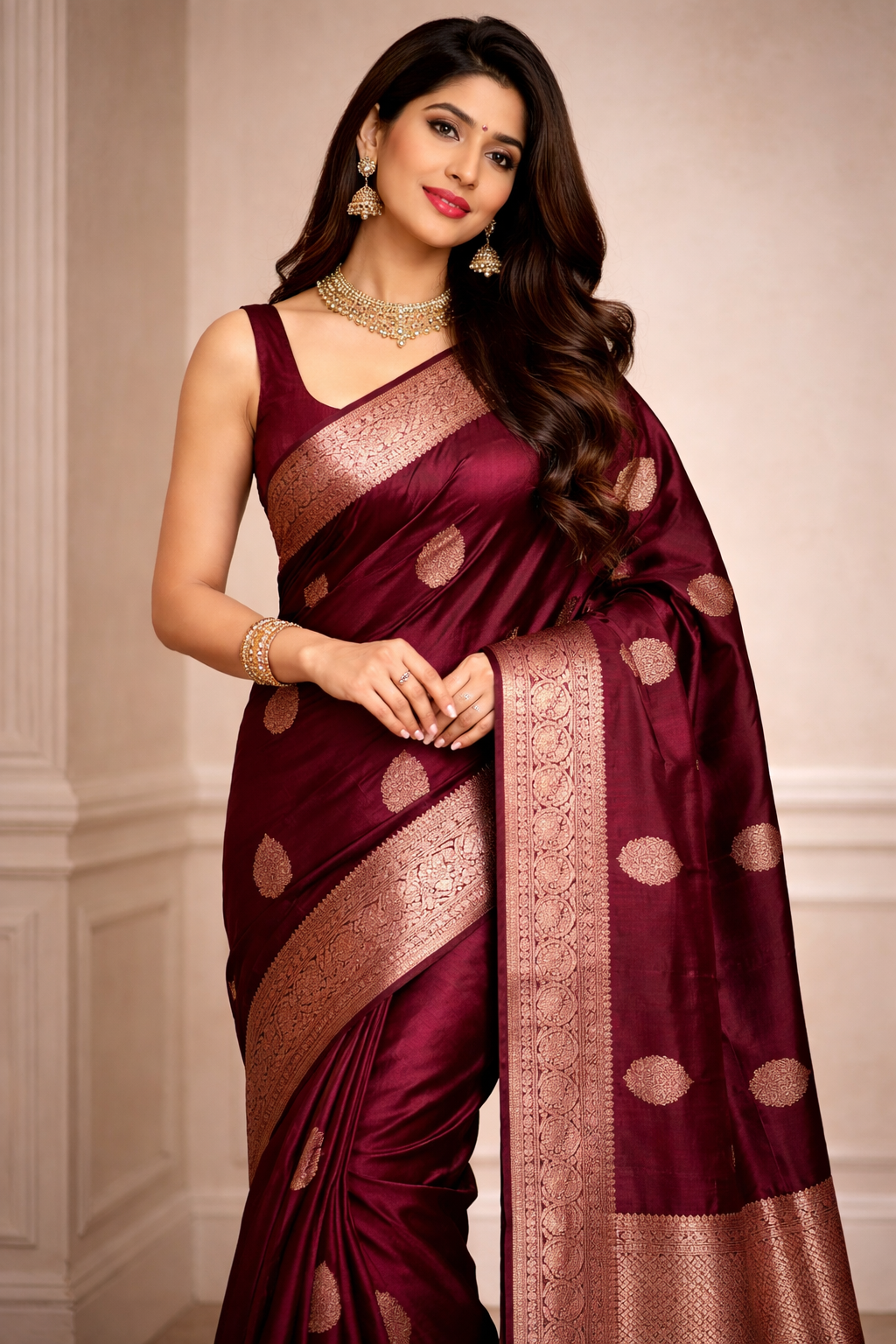 Premium Maroon Banarasi Soft Silk Saree