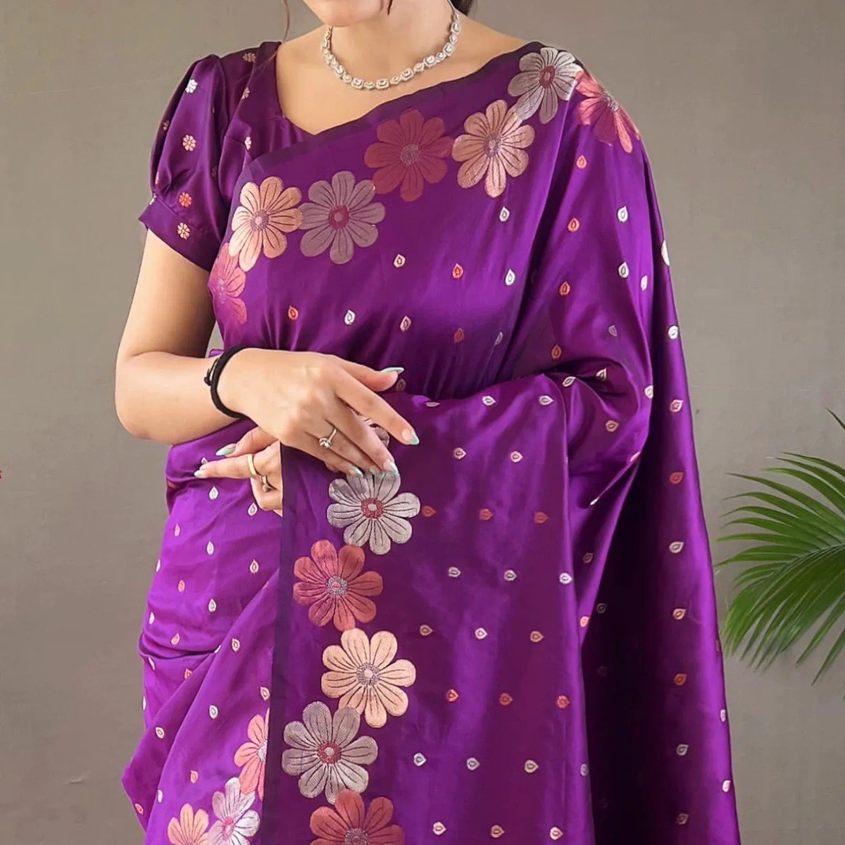 Banarasi Soft Silk Saree with Gold, Copper & Silver Zari Weaving