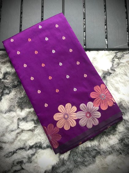 Banarasi Soft Silk Saree with Gold, Copper & Silver Zari Weaving
