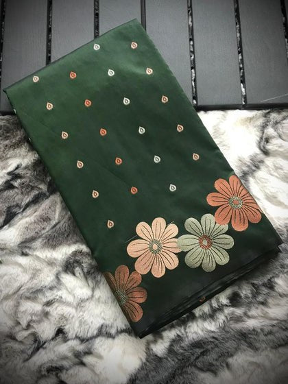 Emerald Bloom Floral Elegant Silk Saree