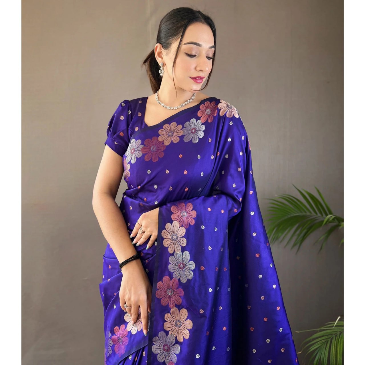 Royal Blue Floral Elegant Saree