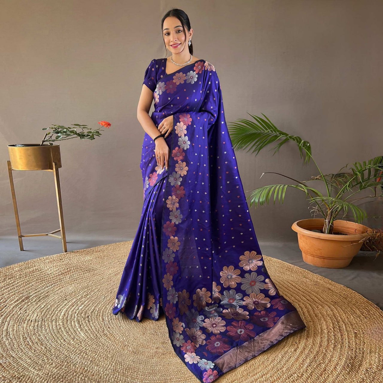 Royal Blue Floral Elegant Saree