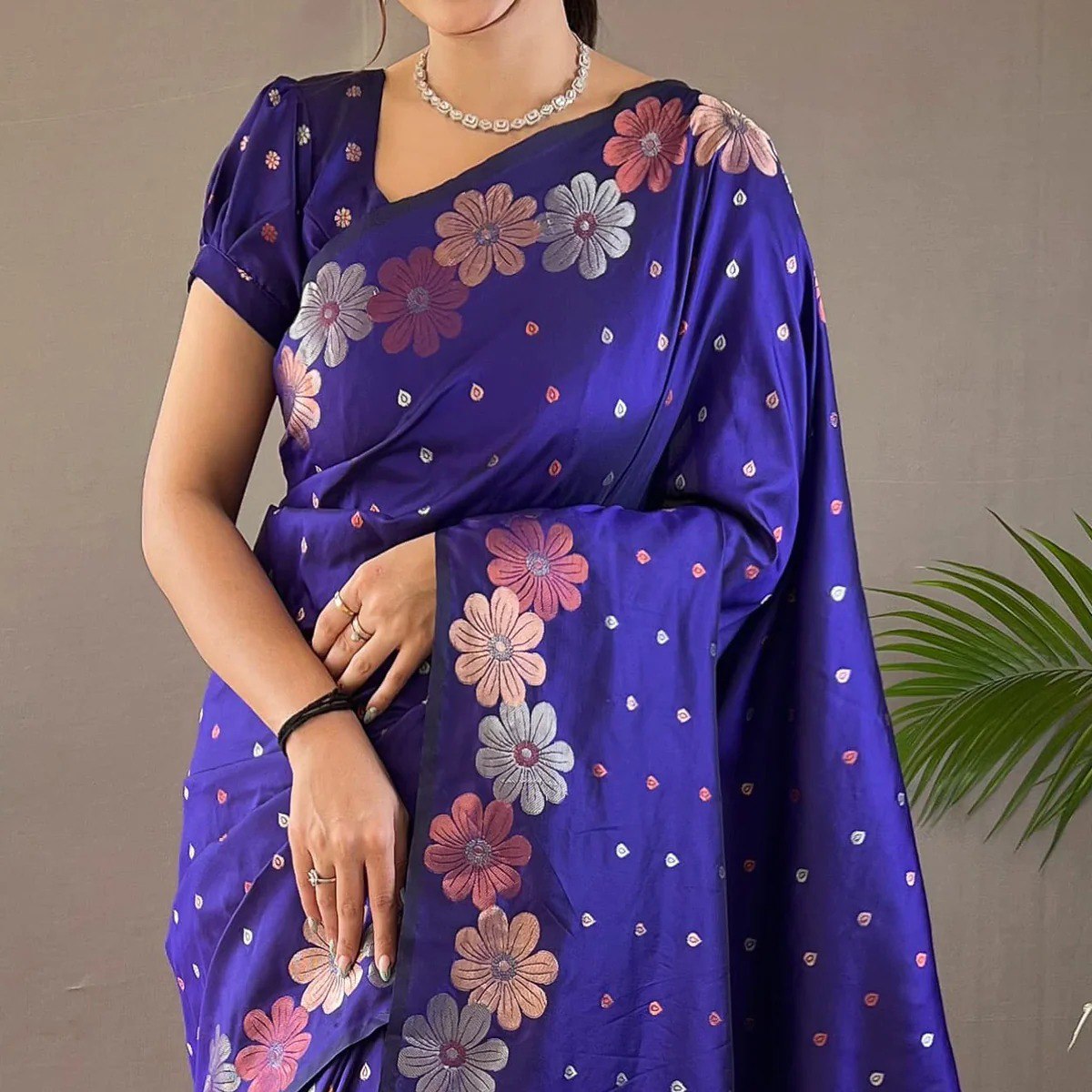 Royal Blue Floral Elegant Saree
