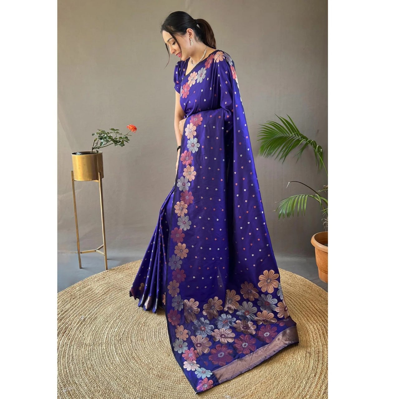 Royal Blue Floral Elegant Saree