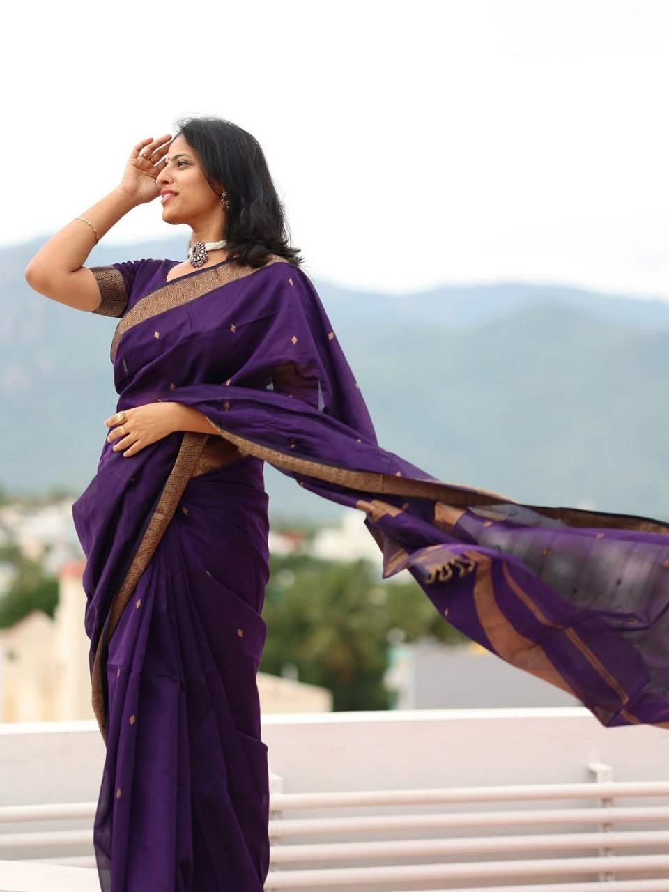 Elegant Royal Purple Silk Saree with Rich Golden Border