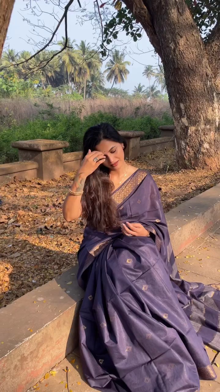 Graceful Smoky Lavender Silk Saree with Minimal Gold Zari Elegance