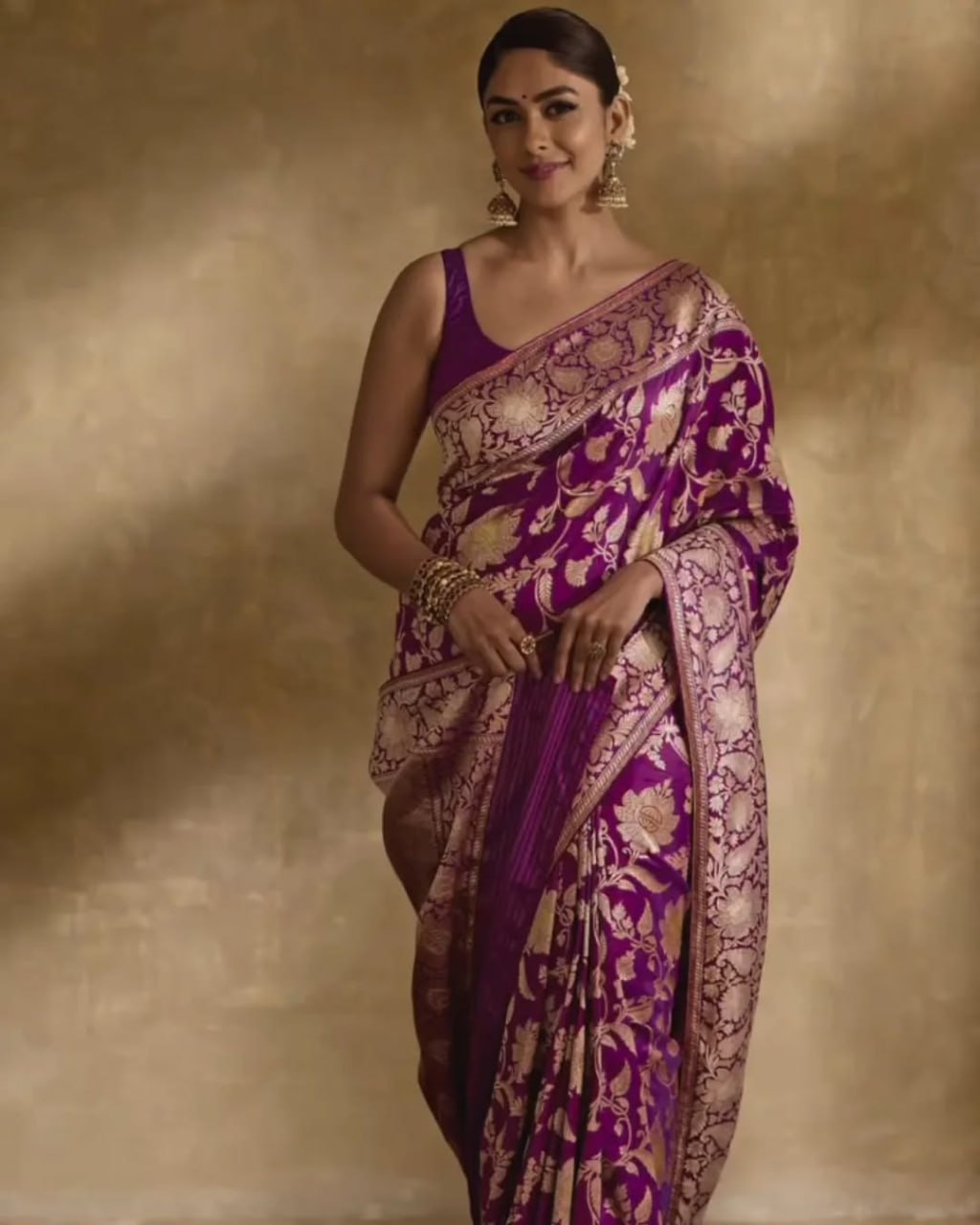 Royal Purple Banarasi Silk Saree with Rich Gold Zari Floral Weaving